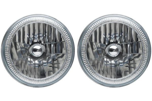 7" Round Sealed Beam Headlight Assemblies with White Halos Installed (Pair)