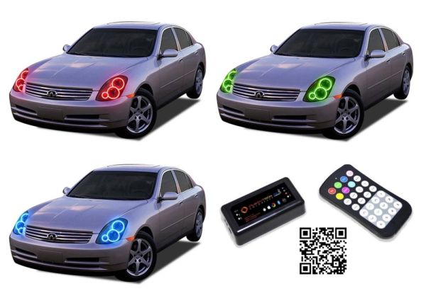 Infiniti G35 Sedan 2005-2006 V.3 Fusion Color Change LED Halo Headlight Kit with Bluetooth RF Remote