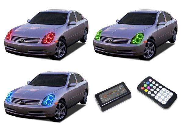 Infiniti G35 Sedan 2005-2006 V.3 Fusion Color Change LED Halo Headlight Kit with Colorfuse RF Remote