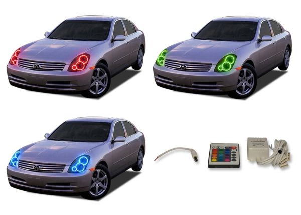 Infiniti G35 Sedan 2005-2006 V.3 Fusion Color Change LED Halo Headlight Kit with IR Remote