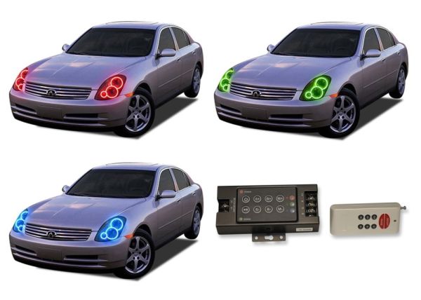 Infiniti G35 Sedan 2005-2006 V.3 Fusion Color Change LED Halo Headlight Kit with RF Remote