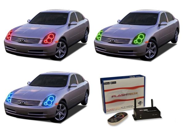 Infiniti G35 Sedan 2005-2006 V.3 Fusion Color Change LED Halo Headlight Kit with Wifi Remote