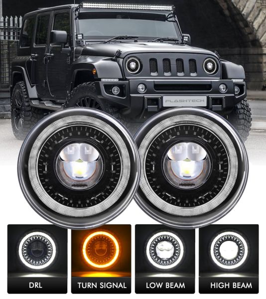 Flashtech Inferno7™ | 7" LED Halo Headlights with Dual-Zone DRL & Start-Up Animation