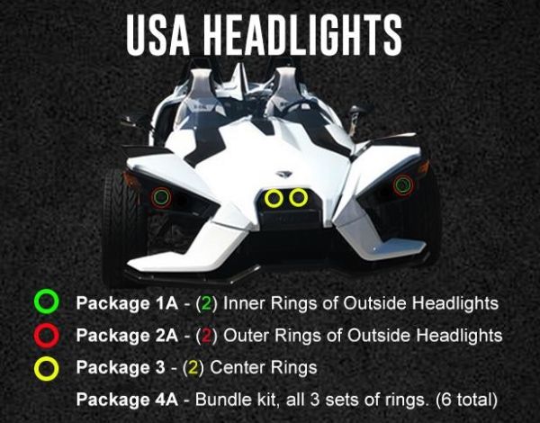 Polaris Slingshot Ring Halo Kit (USA Model 1A) - 2 inner color chase rings of outside headlight