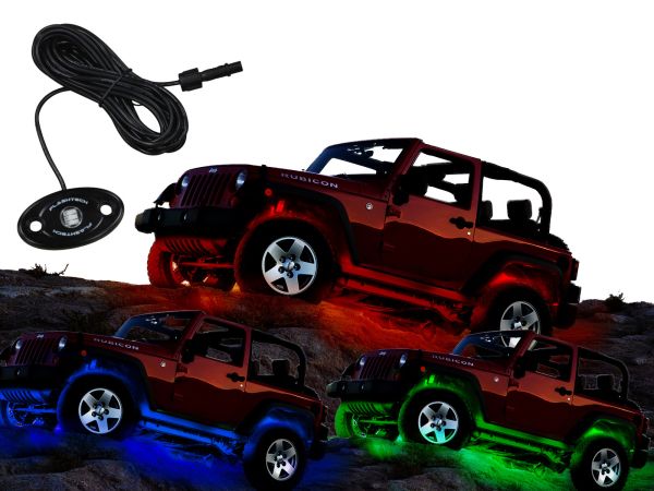 Jeep Wrangler with multi color RGB flashtech led rock lights