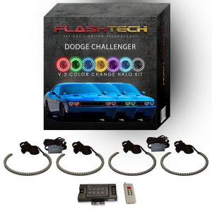 Dodge Challenger 2008-2014 V.3 Fusion Color Change External Mount Waterproof LED Halo Headlight Kit | RF Remote