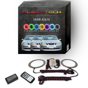 Saab 9-3 2003-2007 V.3 Fusion Color Change LED Halo Headlight Kit with Colorfuse RF Remote