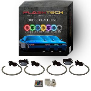 Dodge Challenger 2008-2014 V.3 Fusion Color Change External Mount Waterproof LED Halo Headlight Kit | IR Remote