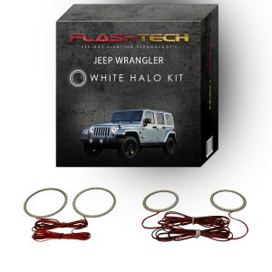 Jeep Wrangler White Headlight & LED Halo Fog Light Kit 1997-2015