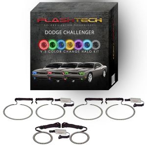 Dodge Challenger Non Projector V.3 Fusion Color Change Headlight & LED Halo Fog Light Kit 2008-2014