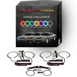 Dodge Challenger Projector V.3 Fusion Color Change Headlight & LED Halo Fog Light Kit 2008-2014