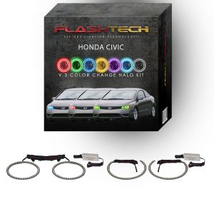 Honda Civic Coupe V.3 Fusion Color Change LED Halo Headlight Kit 2006-2008