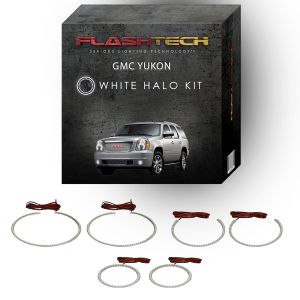 GMC Yukon White Headlight & LED Halo Fog Light Kit 2007-2013