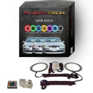 Saab 9-3 2003-2007 V.3 Fusion Color Change LED Halo Headlight Kit with IR Remote
