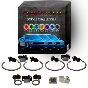 Dodge Challenger Multi Color Change External Waterproof LED Halo HeadLight Fog Light Kit 2008-2014 V.3 Fusion Color Change External Mount Waterproof LED Halo Headlight and Fog light Kit | IR Remote