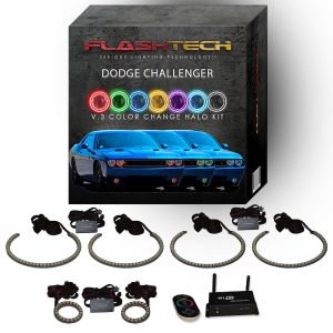 Dodge Challenger Multi Color Change External Waterproof LED Halo HeadLight Fog Light Kit 2008-2014 V.3 Fusion Color Change External Mount Waterproof LED Halo Headlight and Fog light Kit | Wifi Remote