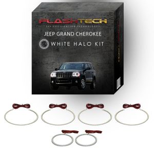 Jeep Grand Cherokee White Headlight & LED Halo Fog Light Kit 2005-2010