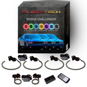Dodge Challenger Multi Color Change External Waterproof LED Halo HeadLight Fog Light Kit 2008-2014 V.3 Fusion Color Change External Mount Waterproof LED Halo Headlight and Fog light Kit | Bluetooth RF Remote