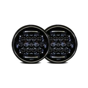 7" Round Headlight 7030 Assembly - Pair with White DRL Installed