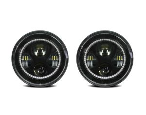 7" Round 7020 Headlight Assembly - Pair with Color Change Halos Installed