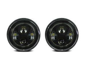 7" Round 7020 Headlight Assembly - Pair with White Halos Installed