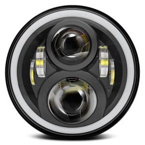 7' Round Headlight 7045 Assembly - Single with White Halos Installed