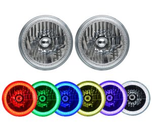 5 3/4" Round Sealed Beam Headlight Assemblies with Fusion V.3 Color Changing Halos Installed (Pair)