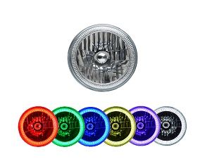 7" Round Sealed Beam Headlight Assemblies with Fusion V.3 Color Changing Halos Installed (Single)