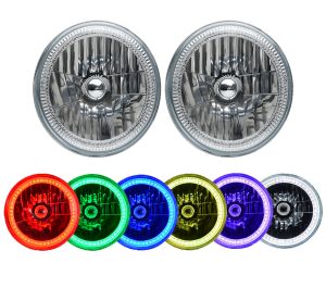 7" Round Sealed Beam Headlight Assemblies with Fusion V.3 Color Changing Halos Installed (Pair)