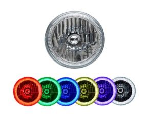 7" Round Sealed Beam Headlight Assemblies with Fusion V.3 Color Changing Halos Installed (Single)