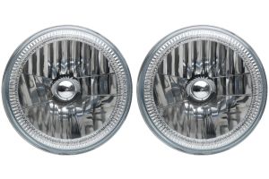 7" Round Sealed Beam Headlight Assemblies with White Halos Installed (Pair)