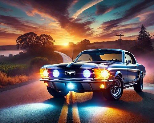 Ford Mustang with Flashtech sealed beam headlight assemblies